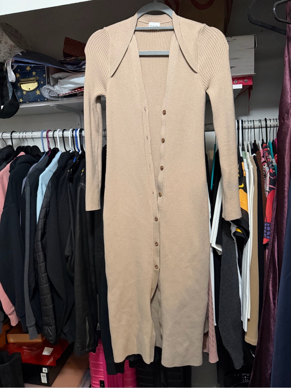 Song of Style Beige Button-Front Knit Midi Dress